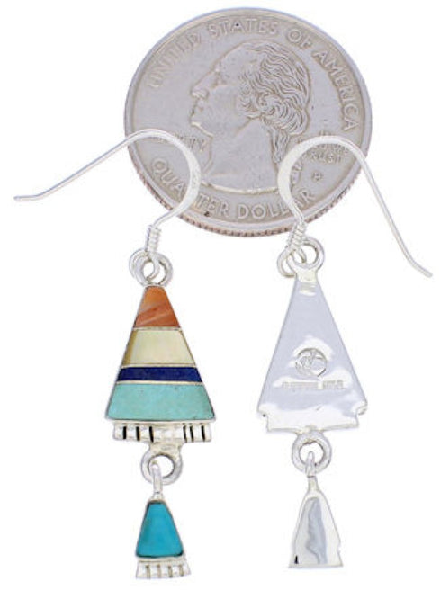 Multicolor Inlay Sterling Silver Hook Dangle Earrings FX31315